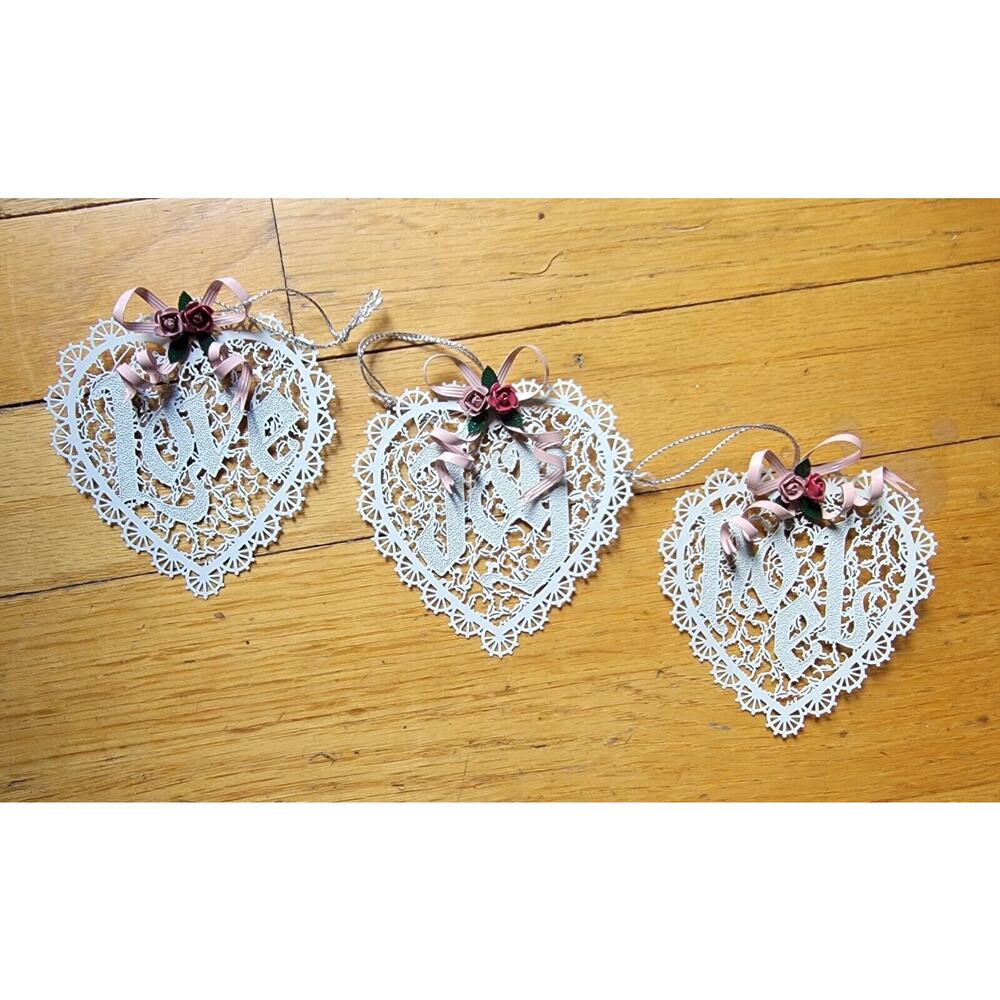 Metal Doily Heart Shaped Ornaments Set Of 3 Noel Joy Love Made Taiwan